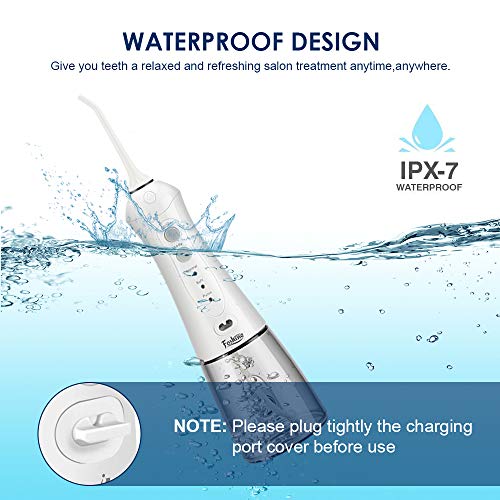 Cordless Water Flosser Foshine USB Rechargeable Oral Irrigator IPX7 Waterproof 3 Modes Water Dental Flosser with 300ml Water Reservoir and 3 Jet Tips for Brace and Teeth Whitening