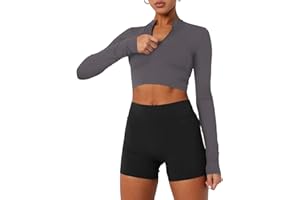 LASLULU Womens Cropped Jackets Half Zip Long Sleeve Seamless Workout Sweatshirts Lightweight Casual Tops