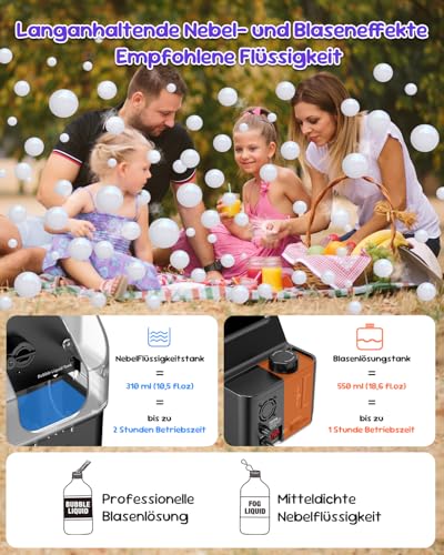 Fog Machine, 450 W Fog Bubble Machine with Wireless Remote Control, 3-in-1 Bubble Fog Machine, Make Bubble, Fog Bubble, Continuous Fog for Halloween, Christmas, Party, Wedding, Birthday, Holiday