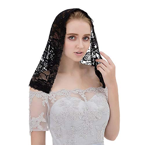 Chic Floral Lace Mantilla Veil Catholic Church Chapel Veil Head Covering Latin Mass D Shaped Short Bridal Wedding Veil Head Scarf Black