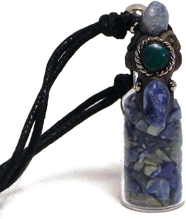 Mia Jewel Shop Healing Chip Stone Glass Wishing Bottle Tumbled Gemstone Crystal Pendant Chrysocolla Adjustable Necklace - Womens Fashion Handmade Jewelry Boho Accessories
