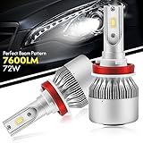YUMSEEN Upgraded LED Headlight Kit Perfect Beam Pattern Bulbs - H11 (H8, H9) - 72w 7,600Lm 6K Cool White Philips Chips - 2 Yr Warranty (H11(H8,H9))