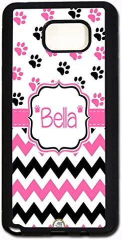 Galaxy Note 5 Case, ArtsyCase Pink Black Dog Paw Prints Chevron Monogram Personalized Name Phone Case - Samsung Galaxy Note 5 (Black)