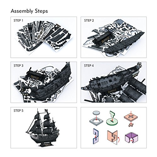 CubicFun L520h Queen Anne's Revenge Pirate Ship Model Kit (with LEDs) 3d Puzzle, Large 340 Pcs