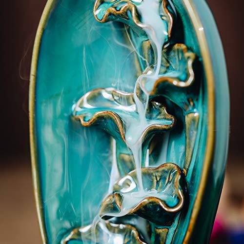 INONE Ceramic Backflow Incense Burner Waterfall Incense Holder, Free 120 pcs Incense Cones