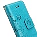 Galaxy S5 Case, Premiun Wallet Leather Credit Card Holder Butterfly Flower Pattern Flip Folio Stand Case for Samsung Galaxy S5 NEO With a Wrist Strap (Blue)