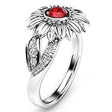 BEUU 2018 Sunflower Flower Color Zircon Ring Exquisite Women's Two Tone Silver Floral Round Diamond Red Jewel Rings for Women Jewelry Ring Women's Fashion