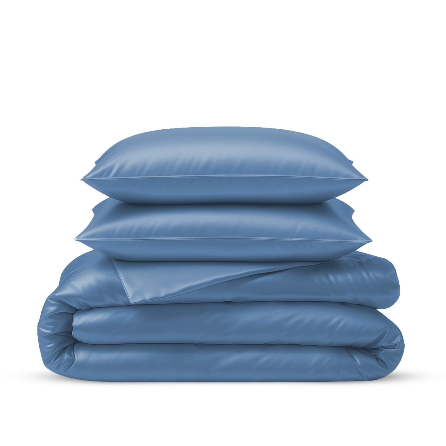 LINENWALAS 100% Organic Bamboo Silk Duvet Cover Set, Single Size Soft Cooling, Anti Allergy Bedding Set Perfect for Skin Care 140x200 cm (Single, Bahamas Blue)