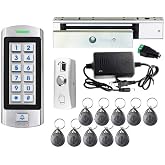 Stainless Waterproof Door Access Control System Kit, 300kg/660lbs Force Electric Magnetic Door Lock Kit with RFID Keypad/Reader Home Security System 10 Keyfobs 110V Power Supply Metal Exit Button