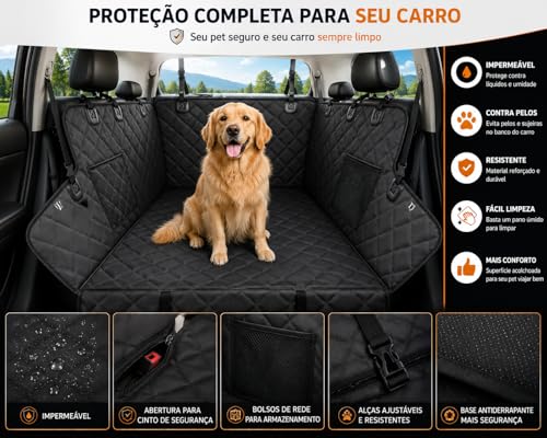 Capa Pet Impermeável para Banco de Carro 140x130cm | Protetor Banco Traseiro para Cachorro e Gato | Antiderrapante, Lavável, Universal, com Abertura para Cinto de Segurança