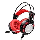 Nubwo K6 Headset, Stereo Over Ear Gaming Headphones with Microphone LED Lighting for Pc (Black/red)