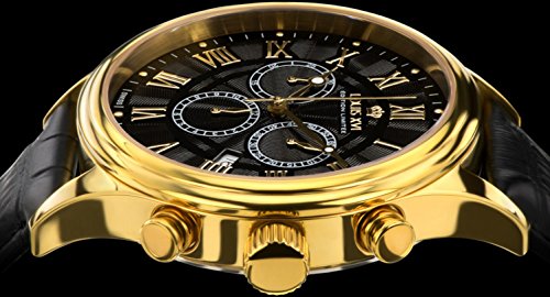 LOUIS-XVI-Herren-Armbanduhr-Danton-Gold-Schwarz-Rmische-Zahlen-Chronograph-Analog-Quarz-echtes-Leder-Schwarz-470