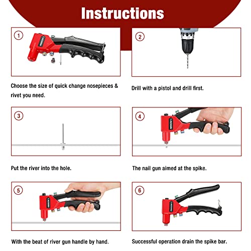 Arrow Hand Riveter Kit, RT187M Professional Pop Rivet Gun with 3/32", 1/8", 5/32", 3/16" 100