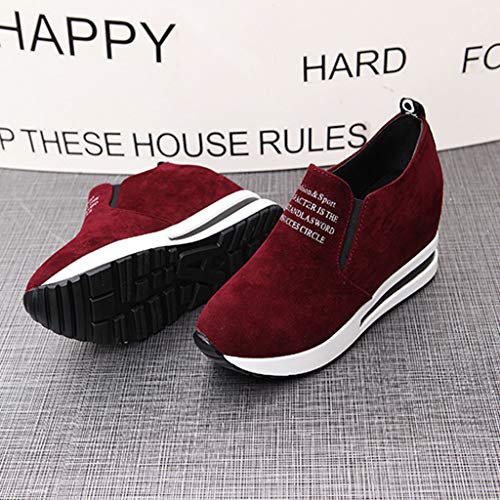 Women's Platform Wedges Walking Sneakers Flat Thick Bottom Shoes Slip On Ankle Boots (Wine -1, US:5.5) - Thumbnail 5