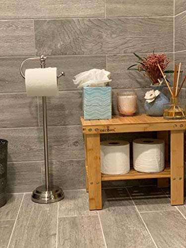 DECOMIL - Bamboo Shower Bench 16â, Foot Rest Shaving Stool with Storage Shelf | Nonslip Feet & Waterproof Bathing Bench | Perfect for Indoor and Outdoor Use - Image 3