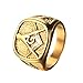 PMTIER Men's Engraving Stainless Steel Fraternity Freemason Masonic Rings Gold Plated Size 9