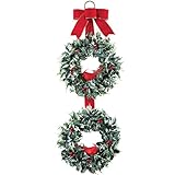Collections Etc Holiday Christmas Cardinal Holly Double Wreath with Velvet Bow
