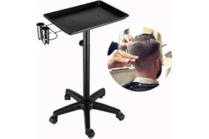 Mefeir Salon Rolling Aluminum Tray Cart on Wheels for Hair Stylist, Tattoo Medical Tool Storage Trolley, Hair Coloring Beauty SPA Service Holder with Accessory Caddy