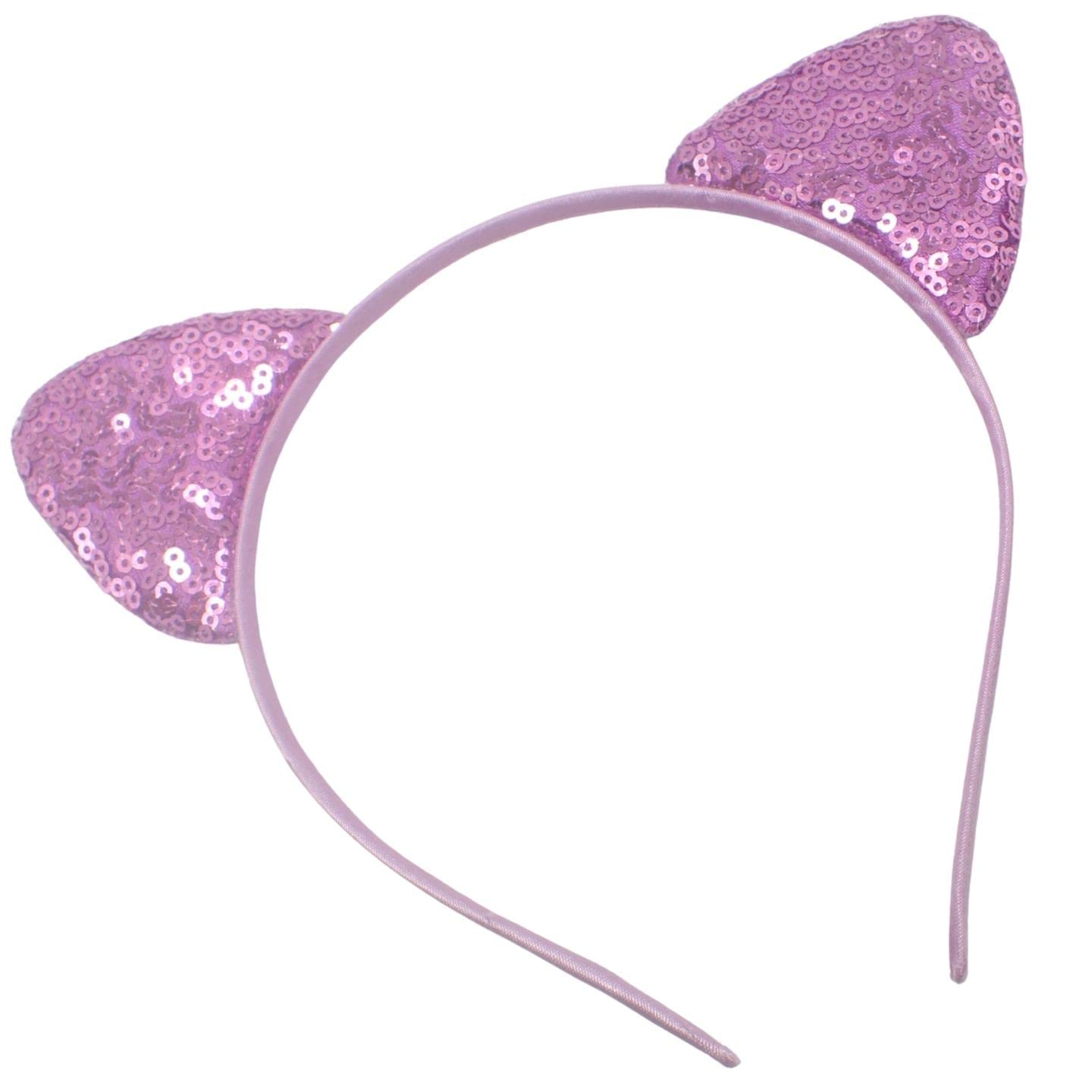 Topkids Accessories Cat Headband - Fluffy Black Cat Ears for Adults & Kids, Purple Sequin Ears for World Book Day Costume