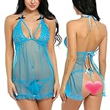 Avidlove Women Deep V Neck Lace Sexy Lingerie Bowknot Transparent Sleepwear Open Back Chemises