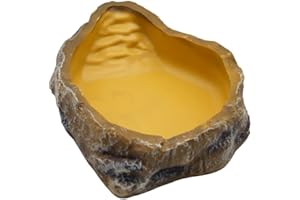 ABUSTLE PIG Reptile Water Dish,Resin Reptile Rock Food Feeder Bowl, Water and Food Bowl,Terrarium Decor for Leopard Gecko, Lizard,Spider,Turtle,Scorpion, Chameleon,Hermit Crabs (M, Yellow)