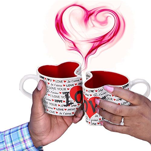 Coffee Mugs Ceramic 11 oz Funny Coffee Mug Heart Design Gift for Men &amp; Women Who Love Tea Mugs &amp; Coffee Cups Beast Romantic Gift for Wedding Anniversary Girlfriend Wife Couples Heart Mugs Set of 2
