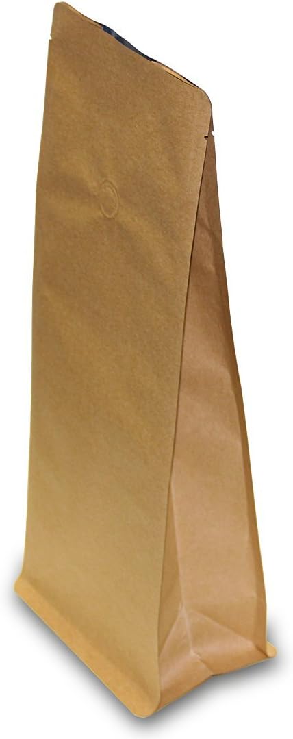 100 Coffee Bag/Flat Bag Block Base/Stand Up Bag/Bag in Bag Kraft Paper Brown with Odour Protection 95x185 + 60 mm (100g) – (0.58 €/Stück)