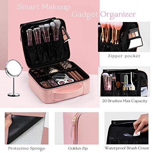 Stagiant Makeup Bag Portable Travel Makeup Train Case PU Leather Cosmetic Storage Organizer with Dividers for Girl Cosmetic Make Up Tools Toiletry Jewelry Digital Accessories - Pink 3 Stagiant Makeup Bag Portable Travel Makeup Train Case PU Leather Cosmetic Storage Organizer with Dividers for Girl Cosmetic Make Up Tools Toiletry Jewelry Digital Accessories - Pink