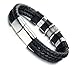 FIBO STEEL Stainless Steel Braided Leather Bracelet for Men Cuff Bracelet 7.5 inches Black