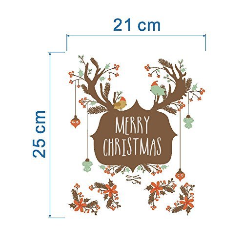 BIBITIME Merry Christmas Wall Quotes Elk Antler Branch Flower Birds Decals for Living Room Shop Glass Door Display Window Bathroom Toilet Lid Seat Cover Decor Sticker DIY - Thumbnail 3