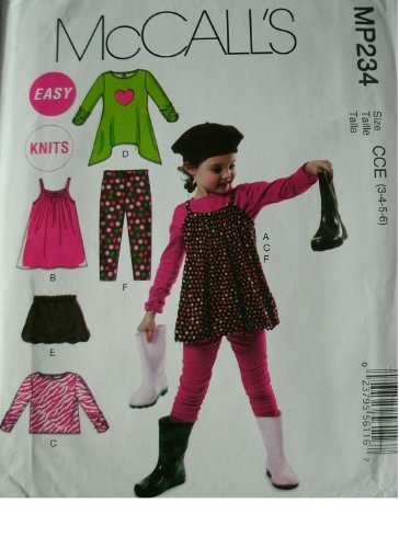 TODDLERS AND GIRLS JUMPERS, TOPS, SKIRT AND LEGGINGS SIZE 3-4-5-6 MCCALLS EASY KNITS PATTERN MP234