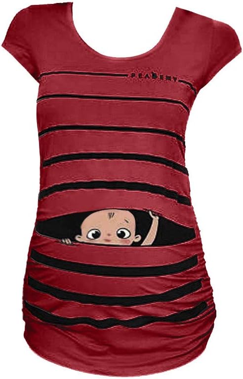 Maternity Short Sleeve Shirts Cute Baby Print Tunic Tops Clothes Casual Pregnant Blouse