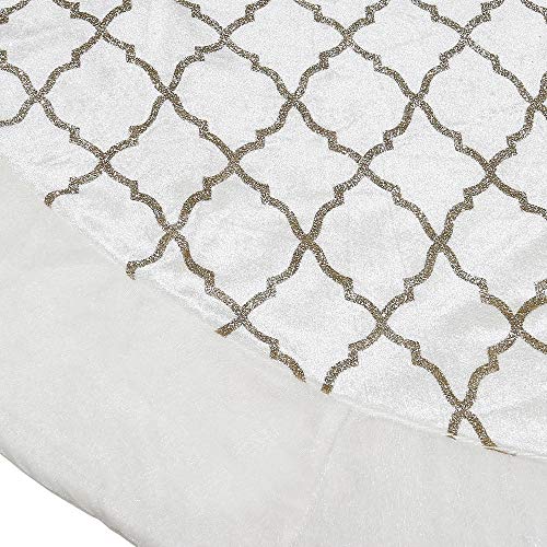 New Traditions 56 Inch Velvet Tree Skirt with Faux Fur Border and Gold Glitter Design - Ivory