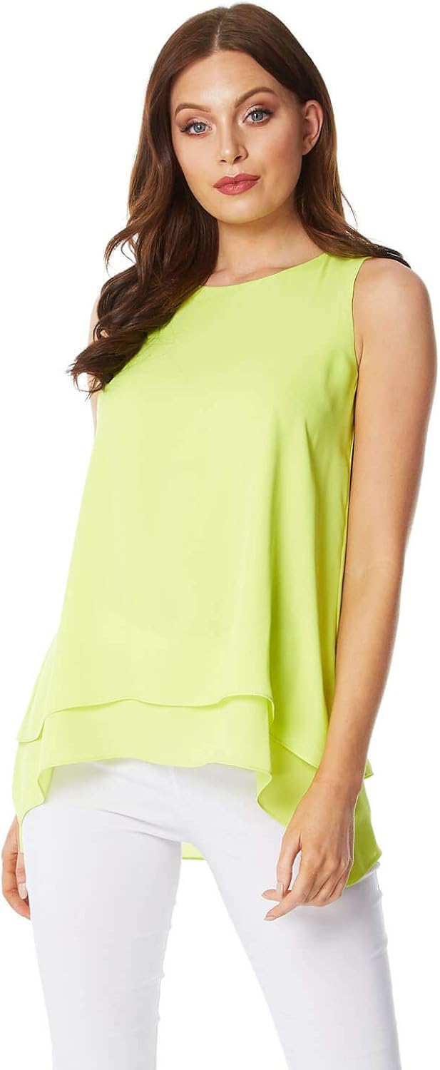 Roman Originals Women Sleeveless Chiffon Overlay Top Ladies Everyday