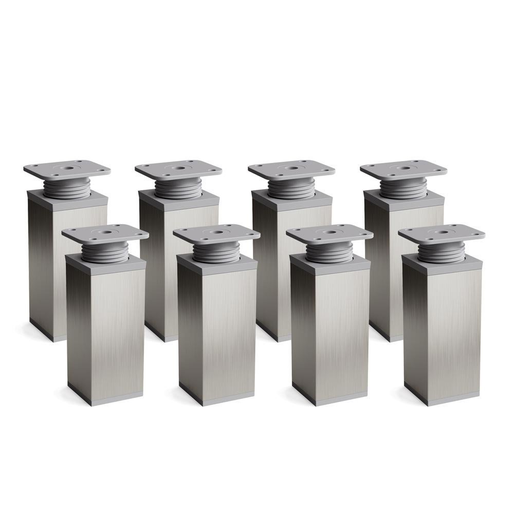 sossai® MFV1 designer furniture feet, height adjustable, set of 8, square profile: 40 x 40 mm, colour: stainless steel, height: 80 mm (+ 20 mm), material: aluminium, wood screws included