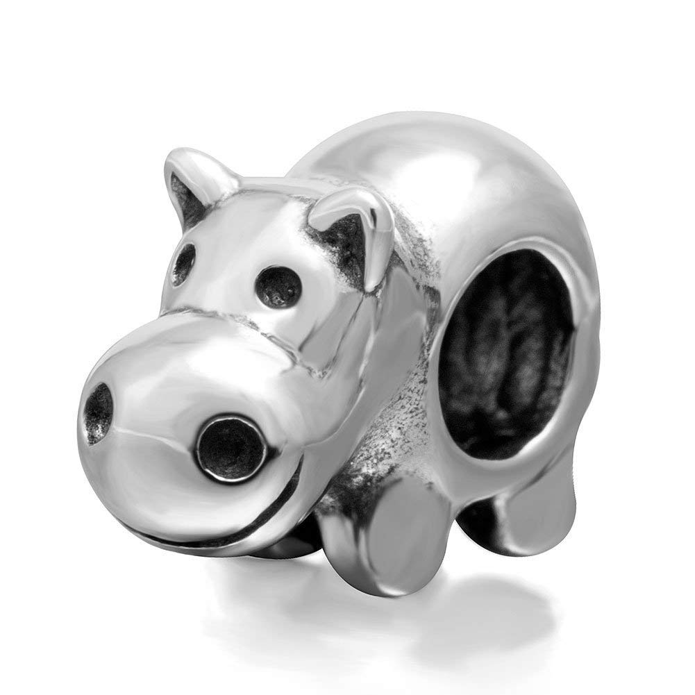 925 Sterling Silver Hippo Charm Animal Charm Pet Charm for Pandora Charm Bracelet