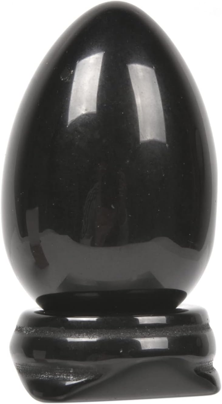 Indoor Fountains & Accessories - Justinstones Natural Black Obsidian Gemstone Egg Crystal Healing Chakra Meditation Home Office Decor Stone with Stone Stand