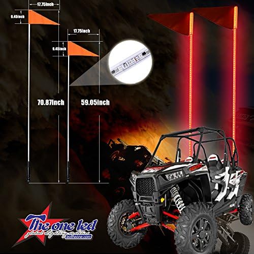 TheOne LED Lighted Whips Single Color LED Safety Light Flag Poles LED Sand Flag Antenna Light Sand /Dunes/ Off- Road Vehicle/ ATV /Utv /Motor Homes (Red, 6FT(1.8m))
