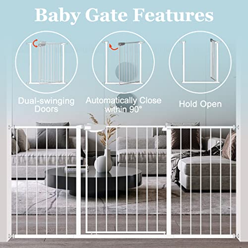 WAOWAO Triple Lock Baby Gate Extra Wide Pressure Mounted Walk