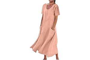 Feancey Cotton Linen Dresses for Women Plus Size Summer Sleeveless Beach Dress Loose Casual O-Neck Maxi Dress with Pockets