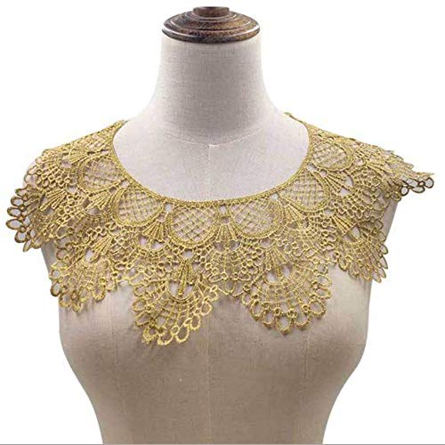Photo 1 of 1 Pcs Golden Lace Fabric Garment Decals Shirt Sewing DIY Collar Garment Accessories (Round Collar Gold)