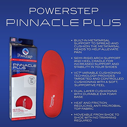 Powerstep Pinnacle Plus Full Length Orthotic Shoe Inserts BuiltIn