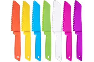 Leking 7 Pcs Kids Kitchen Knife, Plastic Serrated Edges Kids Knife Set for Cooking and Cutting Cakes, Fruits and Veggies, Perfectly Safe for Kids Toddler Chef Knife Set for Kids Real Cooking