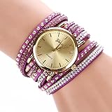 Bestpriceam® New Women Crystal Rivet Bracelet Quartz Braided Winding Wrap Wrist Watch