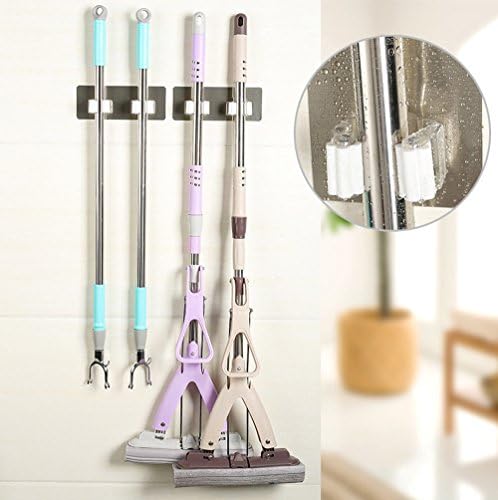Pausseo 2-Pack Double Buckle Wall Mounted Mop Organizer Holder Brush Bathroom Broom Hanger Storage Rack Kitchen Tool Set - Self Adhesive,Anti-Skid Waterproof,for Home & Commercial Use