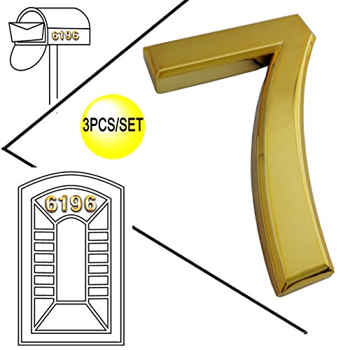 Magicdo 3/pack 2â€™â€™ Golden Modern House Numbers, Modern Mailbox Number Sticker, 3D Metal Shining Reflective Number, Self-Stick Number, Floating Appearance Number, House Number Signs (7)