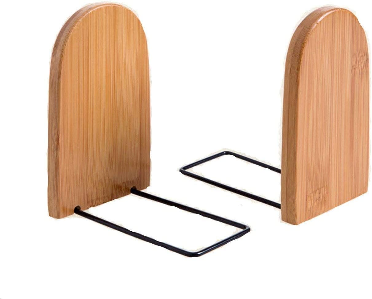 Natural Bamboo Bookend 1 Pair Wood Heavy Duty Book End Anti Slip Book Stand Holder Bookshelf