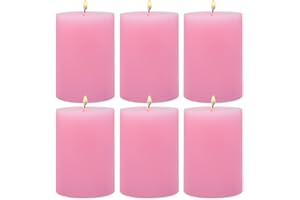 DEYIR 6 Pack 3x4 Inch Pink Pillar Candles, Unscented Column Candles for Home Restaurants Spa Church Weddings, Smokeless Dripless and Clean Burning Emergency Candle