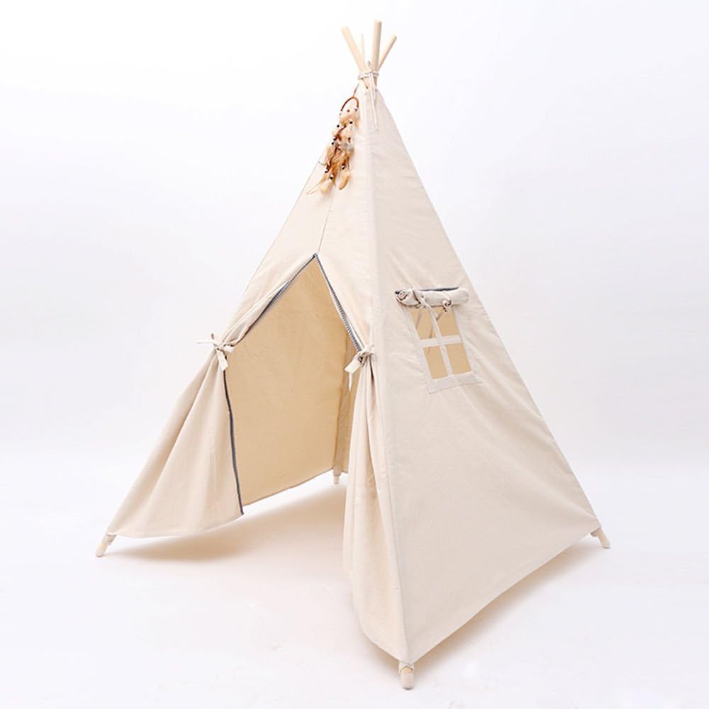 small boy Sturdy Children Playhouse Canopy Tent Over The Family Game House Cotton Canvas (Beige Gray Ball)