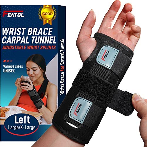 FEATOL Wrist Brace for Carpal Tunnel, Adjustable Night Wrist Support Brace with Splints Left